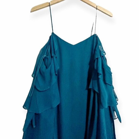 Haute‎ Hippie Finale Cold-Shoulder Ruffled Silk Mini Dress, Size 4, NWT - Picture 5 of 16